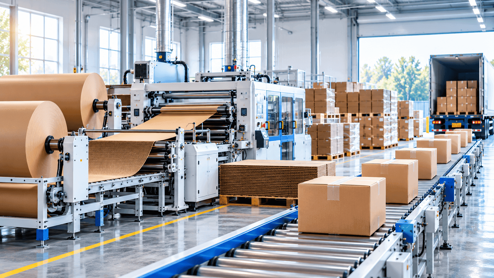 Corrugated box manufacturing and stacking