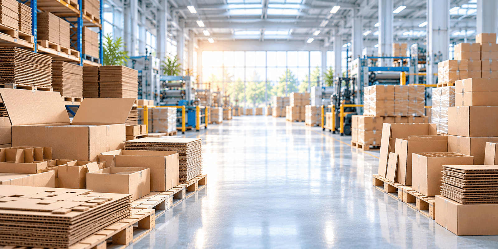 Modern industrial packaging logistics warehouse staging with bulk pallet dispatches across India