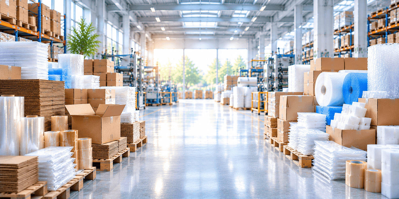 Complete industrial packaging materials: corrugated cartons, EPE foam sheets, bubble wrap rolls and stretch films